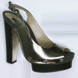 NMG Silver Metallic Platform Peeptoe Pump